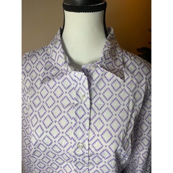 Blair Purple & White Tribal Aztec Geometric Fitted Button Down Blouse Medium NEW - Picture 4 of 8